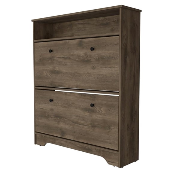 FM FURNITURE Brandford 2-Shelf Engineered Wood Shoe Rack in Dark Brown