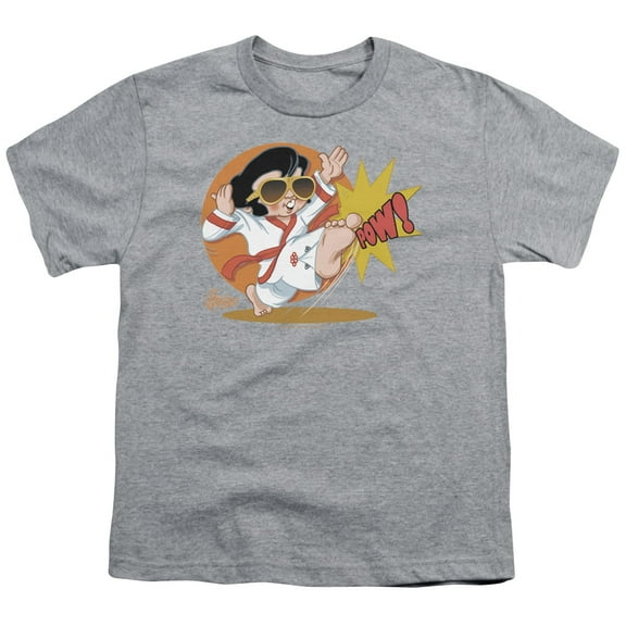 Trevco ELV676B-YT-3 Elvis Presley & Karate King Youth 18-1 Short Sleeve T-Shirt, Athletic Heather - Large
