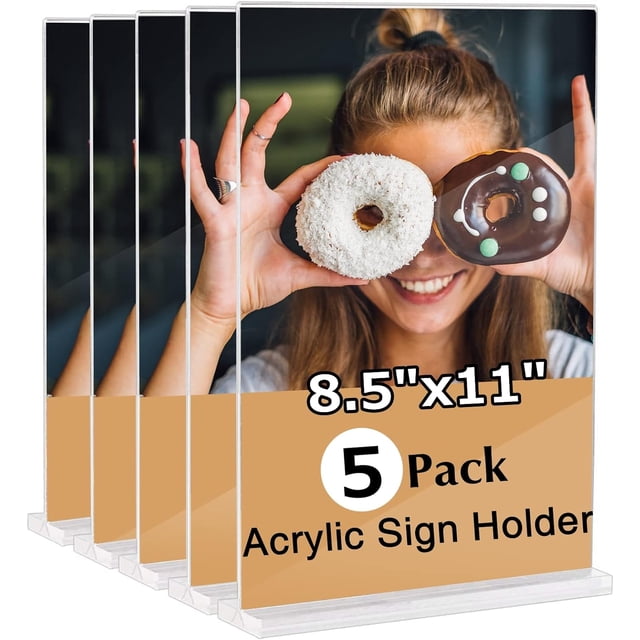 GHSDFBB Acrylic Sign Holder 8.5x11 Inch, 5 Pack Clear Acrylic T Shape Table Top Display Stand , Double Sided Picture Frames for Menu Display, Office Store Restaurant Exhibition Trade Museums Wed
