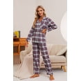 thumbnail image 2 of HEARTNICE 100% Cotton Pajama Set for Women, Button Down Plaid Sleepwear Long Sleeve Flannel Pajamas Set,(Purple Grey Plaid,L), 2 of 5