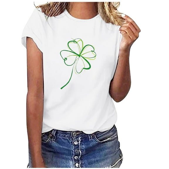 Babysbule Women's New Arrivals Shirts Fashion Women's St. Patrick's Day Round Neck Short Sleeve Print Casual T-Shirt Blouse Tops