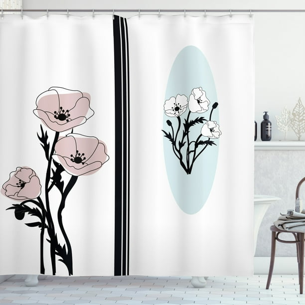 Poppy Shower Curtain, Artistic Bouquet of Pastel Florets Flourishes in