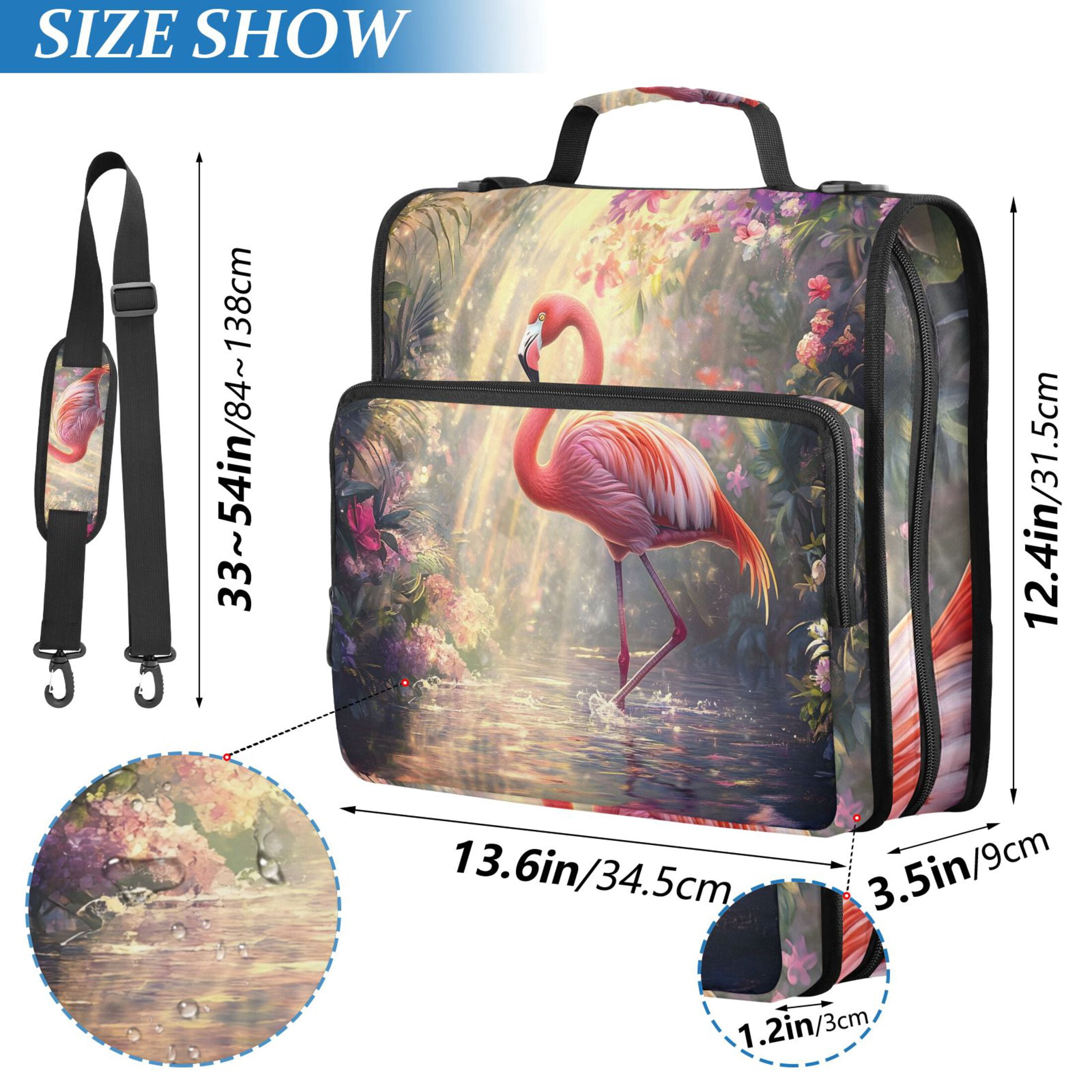 3 Ring Zipper Binder with Shoulder Strap Waterproof Trapper Keeper 2 Inch D-Ring 500 Sheets Capacity Flamingos Dance in Forest Water