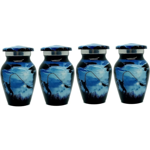 UR Keepsake Urn Set of 4- Stylish Fishing Catching Cremation Urn for Human Ashes with Velvet Box & 4 Velvet Bag-Mini Keepsake Urn - Affordable Keepsake Urn (3 cu.in x 4pcs)