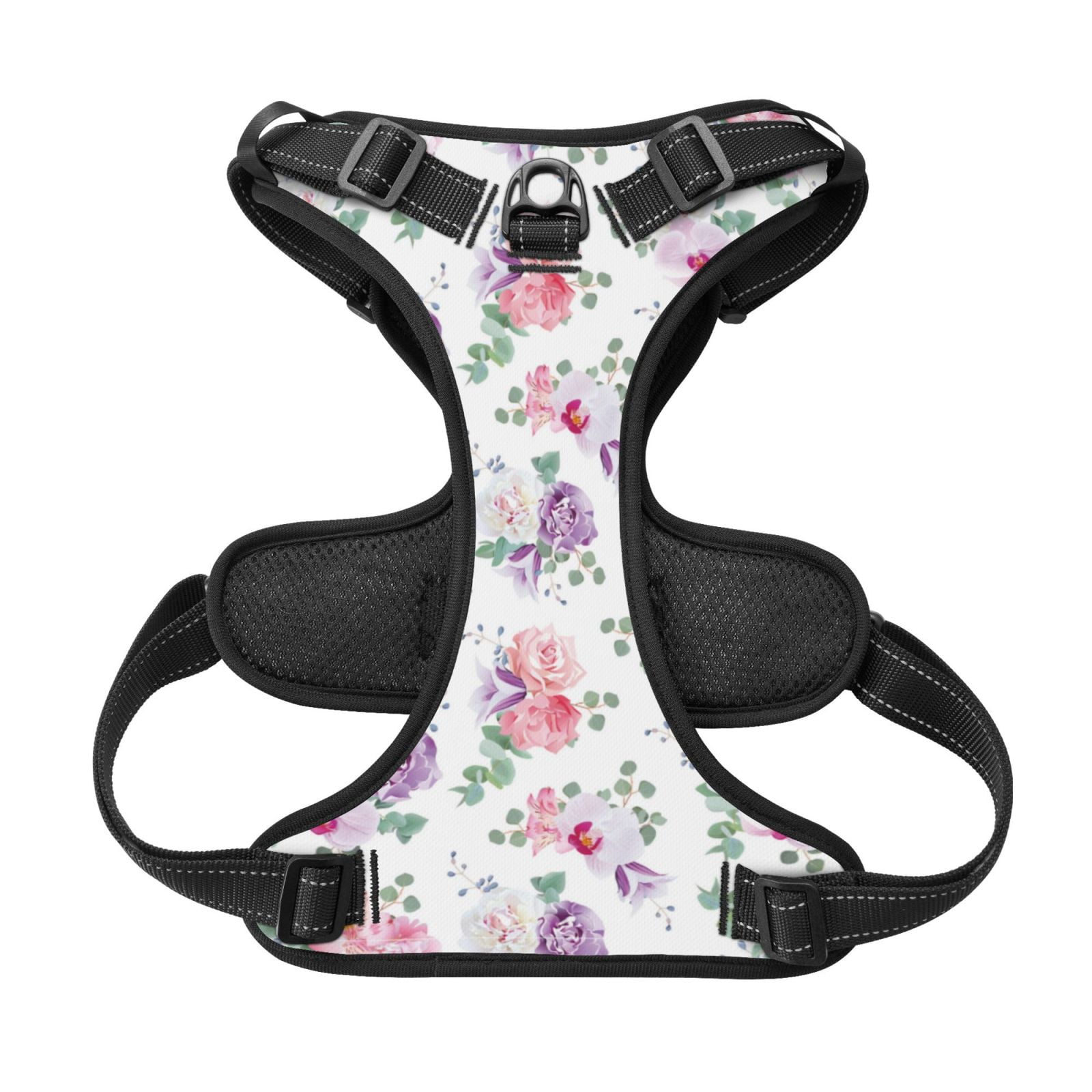 Kdxio Rose Flower B Print No Pull Dog Harness Adjustable Reflective Oxford Easy Control Medium Large Dog Harness for Training and Everyday-Large