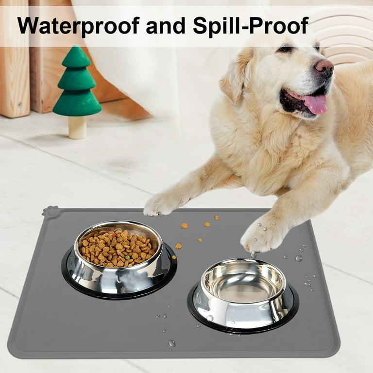 TiokMc Silicone Waterproof Dog Cat Feeding Mat, Non-Slip, FDA Grade, Easy  to Clean, BPA-Free, x Gray