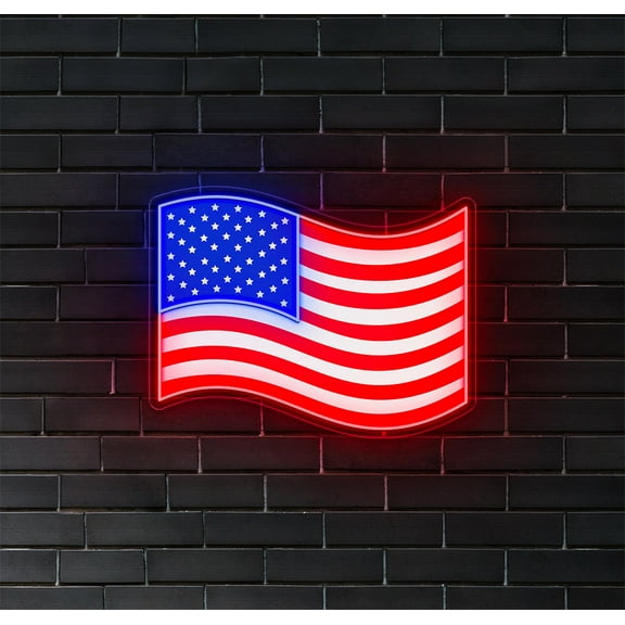 American Flag LED Neon Sign! (36inx28in, DarkBlueandRedLEDNeonwithUVPrint)