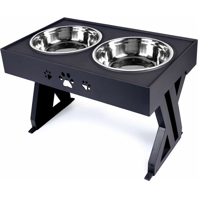 Soporte elevado para cuencos para perros, 2 cuencos de acero inoxidable de 1140 ml, cuencos ajustables para perros y gatos grandes, base antideslizante (negro)
