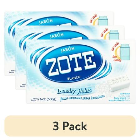 (3 pack) Zote Blanco Laundry Flakes for Washing Machines, All Ages, Gentle on Clothes & Skin, Laundry Detergent, Cleanser Flakes with Sodium Tallowate, 17.6 oz