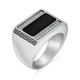 thumbnail image 2 of Personalize Geometric Pave CZ Accent Cubic Zirconia Mens Rectangle Signet Statement Greek Key Design Band Ring for Men Black Enamel Stainless Steel, 2 of 5