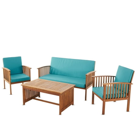 Gumtree Cape Town Patio Furniture For Sale Cape Town Outdoor 4 Piece Acacia Wood Sofa Set with Water Resistant Cushions, Brown Patina and Teal ()