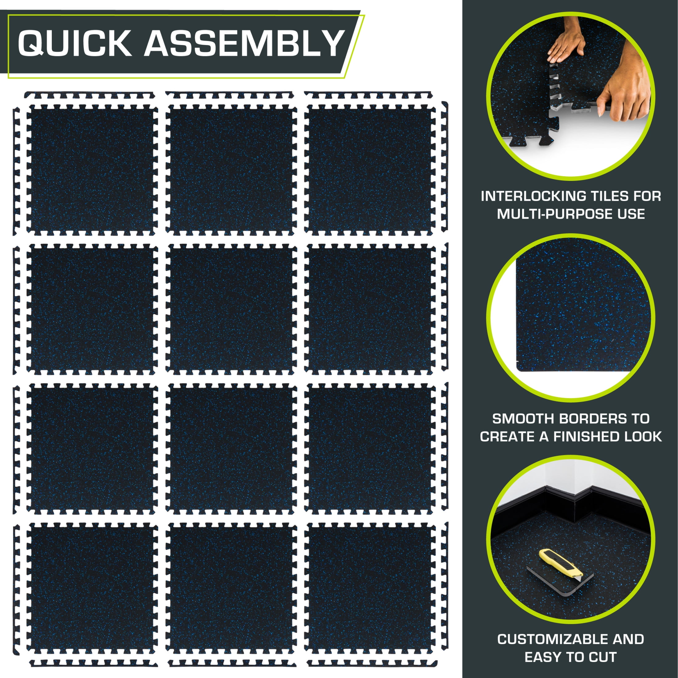 ProsourceFit Rubber Top Exercise Puzzle Mat ½-in, EVA Foam & Rubber Tiles for Home Gym