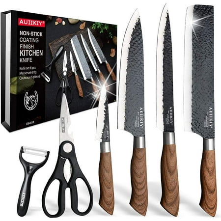 

6 Pieces Professional Kitchen Knives Set With Giftbox High Carbon Stainless Steel Forged Kitchen Knife Set Sharp Chef Knife Set For Chef Cooking Paring Cutting Slicing (High Carbon Black)