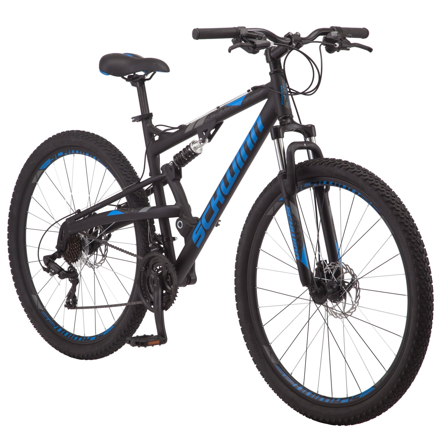 Schwinn S29 Mens Mountain Bike, 29 In. Wheels, 18 In. and Medium Aluminum Frame, Dual-Suspension, Mechanical Disc Brakes, Matte Black