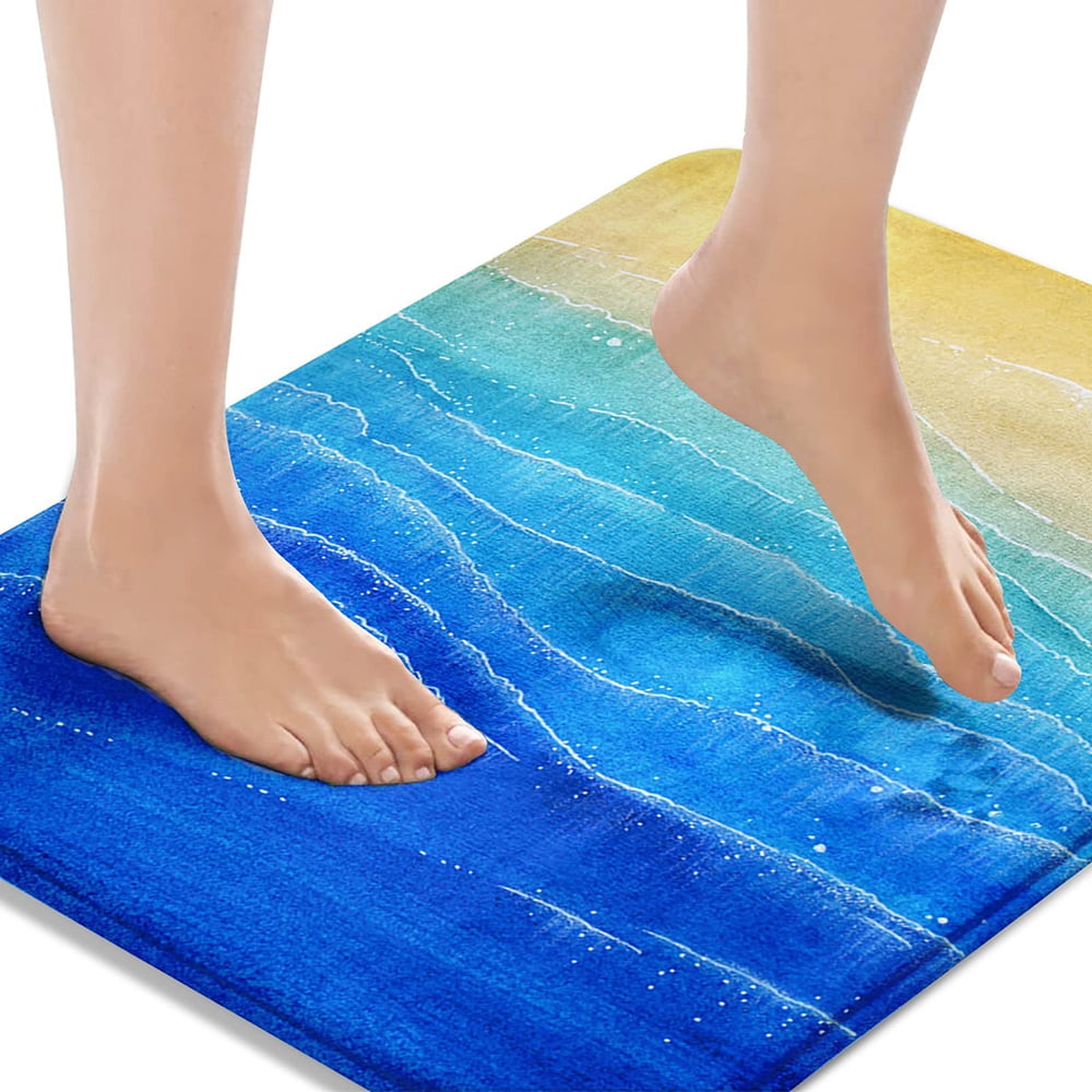 Bath Mats for Bathroom, Bathroom Mats Rugs No Silp, Blue Beach Washable