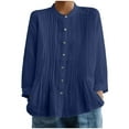 thumbnail image 2 of Gamivast Linen Shirt Women Loose Button Down Long Sleeve Stand Collar Pleated Blouses Holiday Beach Solid Tops Summer Going out outfits 2026, 2 of 6