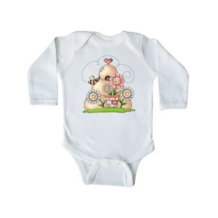 

Inktastic Spring Beehive with Bumble Bee and Flowers Gift Baby Boy Long Sleeve Bodysuit