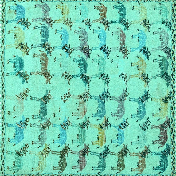 Ahgly Company Machine Washable Indoor Square Abstract Turquoise Blue Modern Area Rugs, 7' Square