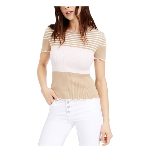 MAISON JULES Womens Beige Short Sleeve Top Top Juniors S
