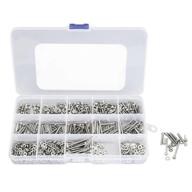 Kit d'assortiment de 840 boulons et écrous métriques M2.5, vis à tête hexagonale assorties en acier inoxydable avec rondelles plates