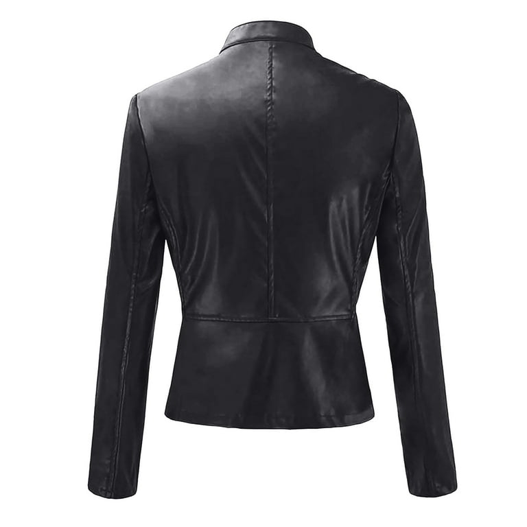 YanHoo Women Cropped Leather Jackets Zip Up Stand Collar YanHoo Women Cropped Leather Jackets Zip Up Stand Collar