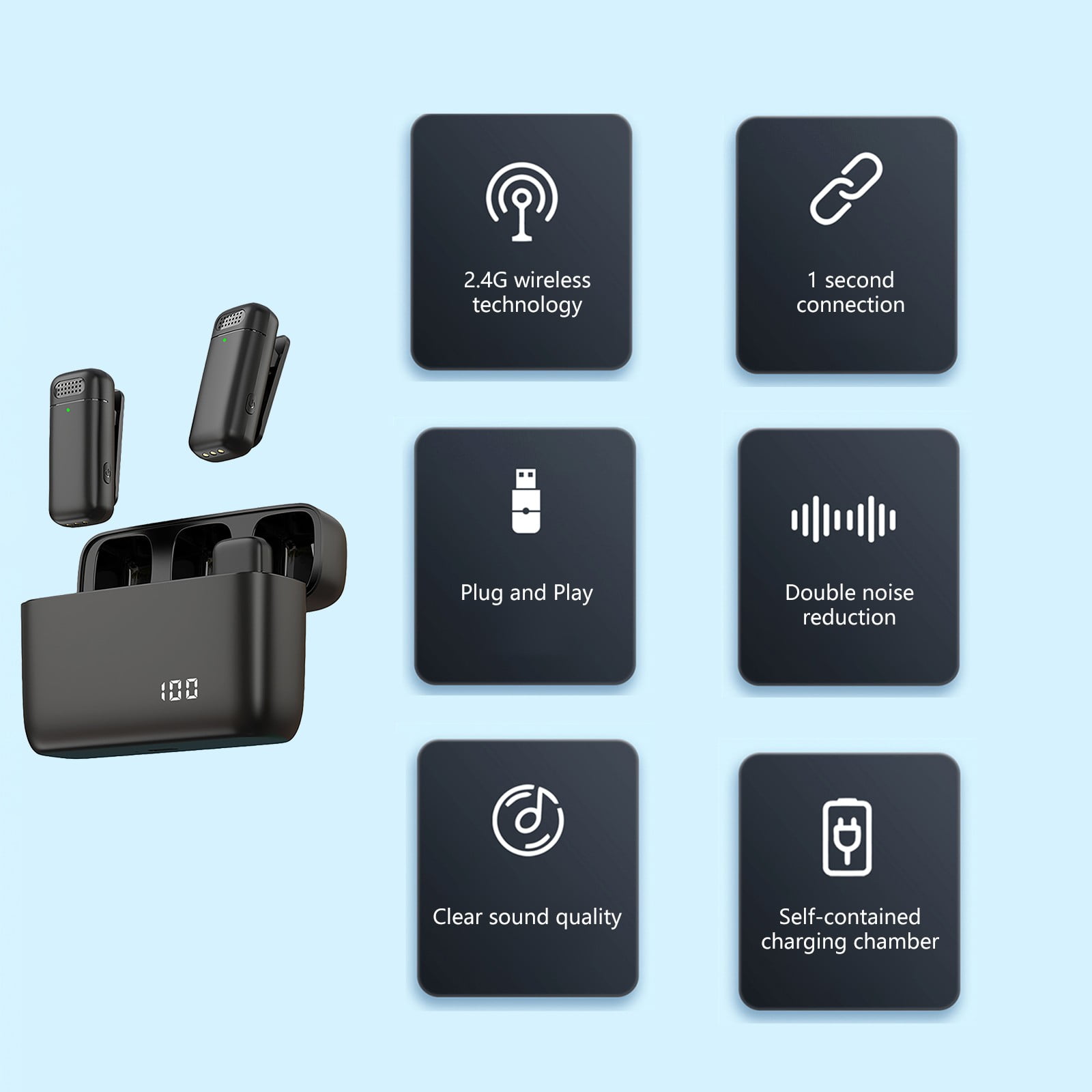 IUYT6 Wireless Lavalier Microphone , 2 Mini Microphones Wireless Lapel Microphone For Android/IOS Video Recording, Interview, Vlog (Black) Daily Gift