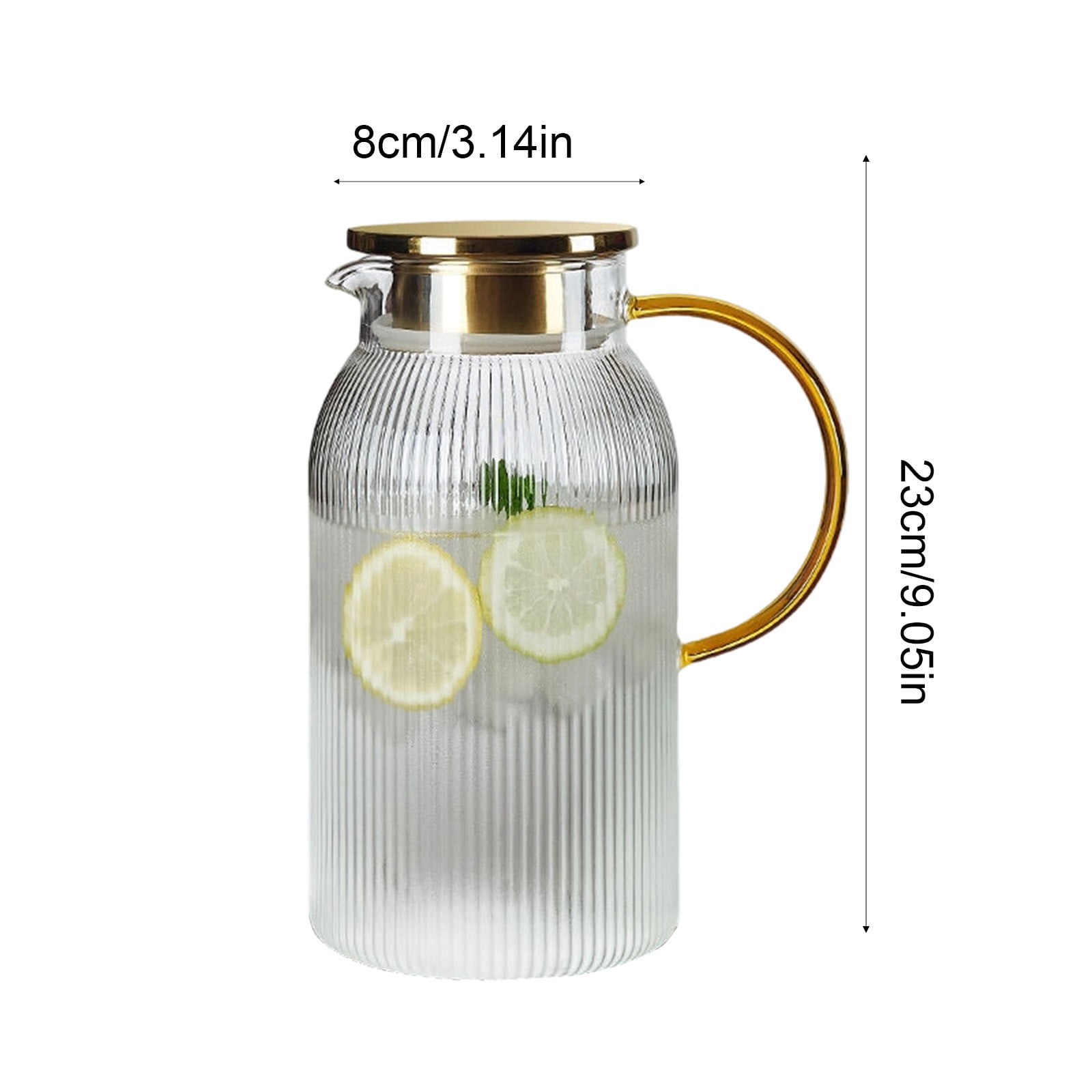 COM1950s Large Capacity Glass Water Pitcher 2000ml, Borosilicate Glass Iced Tea Pitcher with Filter Lid, Beverage Carafe with Handle for Home Kitchen Office Use