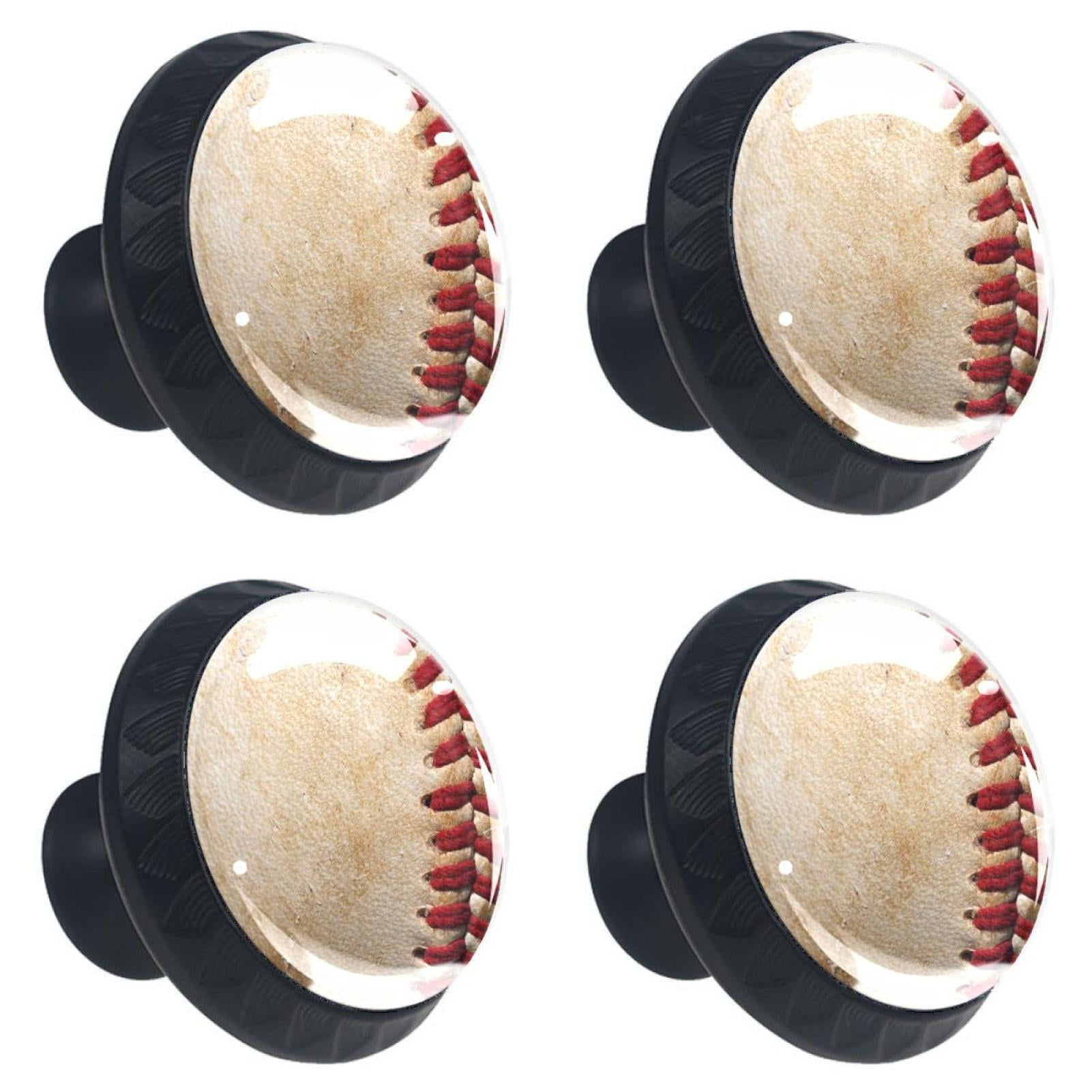Ownta Baseball Sport Black Round Glass Drawer Handles Knobs Pulls With Screws for Kitchen Cabinet Bathroom Cabinet Makeup Cabinet Study Cabinet 4PCS