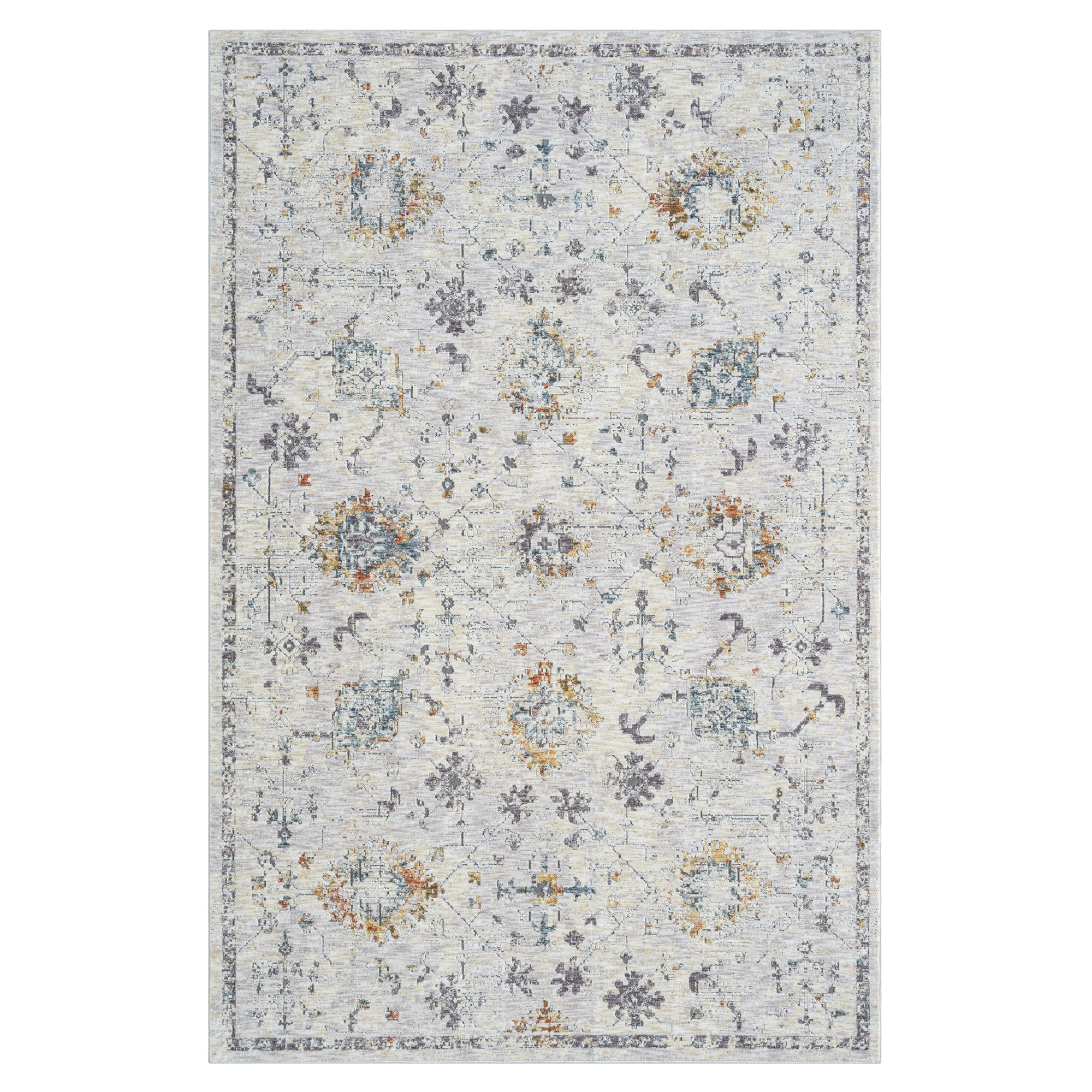 LR Home Alison Aries Bordered Floral Indoor Polyester Area Rug, Gray/Blue, 9' x 12'