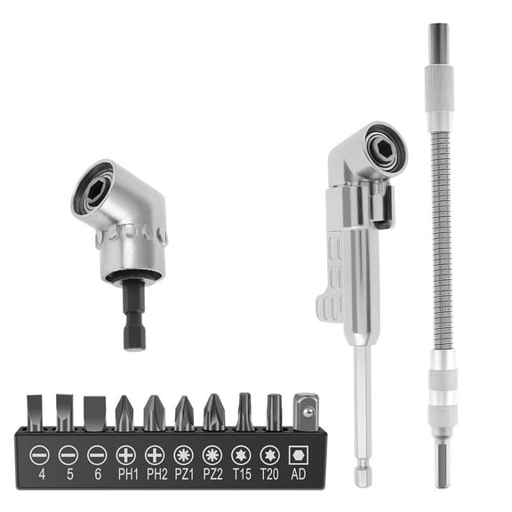 105 Degree Right Angle Drill Adapter Set Galvanized Steel 105° Right Angle Drill Attachment with Flexible Drill Bit Extension and Bit Corner Tool Screw Hub for Tight Space Home