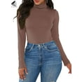 thumbnail image 5 of PULLIMORE Womens High Neck Tops Bodysuit Turtleneck Long Sleeve Stretchy Bodycon Jumpsuit (M, Brown), 5 of 7