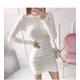 thumbnail image 3 of Vestido de punto Mujer de manga larga Blanco Otoño $ Temperamento de mujer Cuello redondo Plisado Base elástica delgada Falda $ Otoño Elástico Plisado Vestido de punto fino Ormromra HMHZ1829-1, 3 of 4