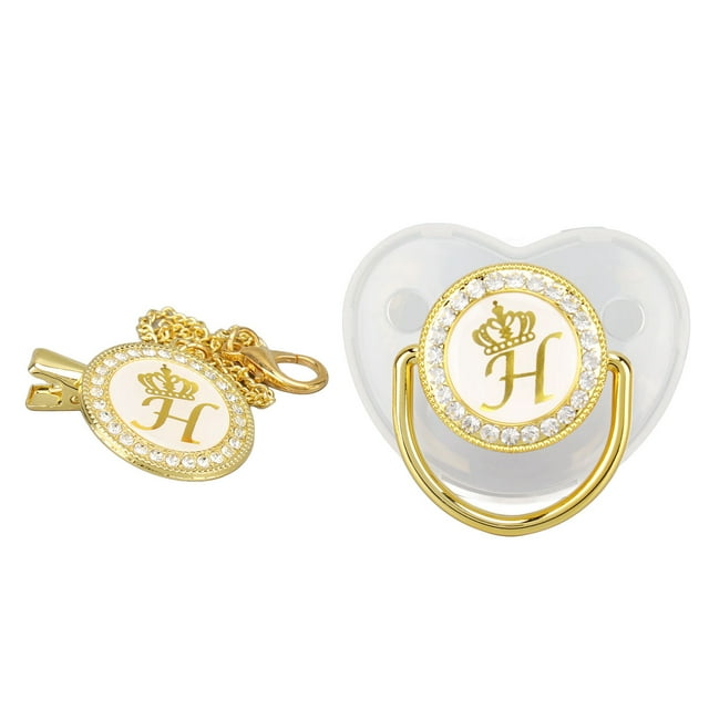Chupete para bebé con letras de diamantes de imitación dorados para la dentición, para el bautismo y el baño.