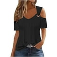 thumbnail image 3 of Jsaierl Cold Shoulder Tops for Women 2025 Summer Hollow Out Eyelet Short Sleeve T Shirts Going Out Blouses Ladies Tunic, 3 of 7