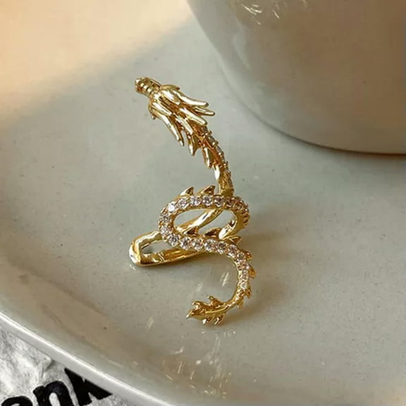 HOOUN 1Pc Zircon Dragon Shape Earrings Non Pierced Clip Earrings Fashion Jewelry-Gold Left