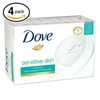 (PACK OF 4 BARS) Dove Unscented Beauty Soap Bar: SENSITIVE SKIN. Hypo-Allergenic & Fragrance Free. 25% MOISTURIZING LOTION & CREAM! Great for Hands, Face & Body! (4 Bars, 3.5oz Each Bar)