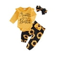 thumbnail image 2 of Yunliwuli Baby Girls 3 Piece Outfit Letter Print Long Sleeves Romper and Elastic Sunflower Print Pants Headband Cute Clothes, 2 of 10