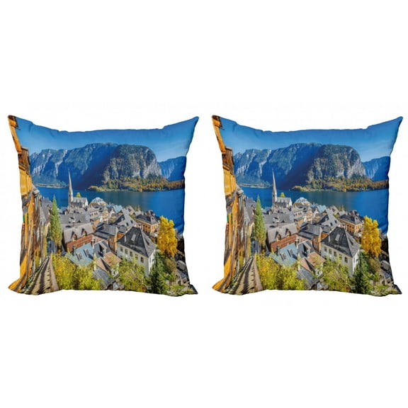 Ambesonne Fall Throw Pillow Cover 2 Pack, Mountain Village Austria, 16", Multicolor