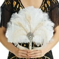thumbnail image 3 of BABEYOND Vintage Bridal Feather Bouquet 1920s Ostrich Feather Fan Crystal Bridesmaid Bouquet 20s Gatsby Wedding Bouquet Flapper Accessories (White), 3 of 7