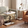 thumbnail image 5 of Tribesigns 2-Tier Narrow End Table, C Shaped Side Table Bedside Table with Metal Frame & Open Shelf for Living Room (2, White & Gold), 5 of 6