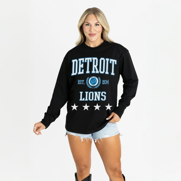 Women's Gameday Couture Black Detroit Lions Oversized Everyday Star Long Sleeve T-Shirt