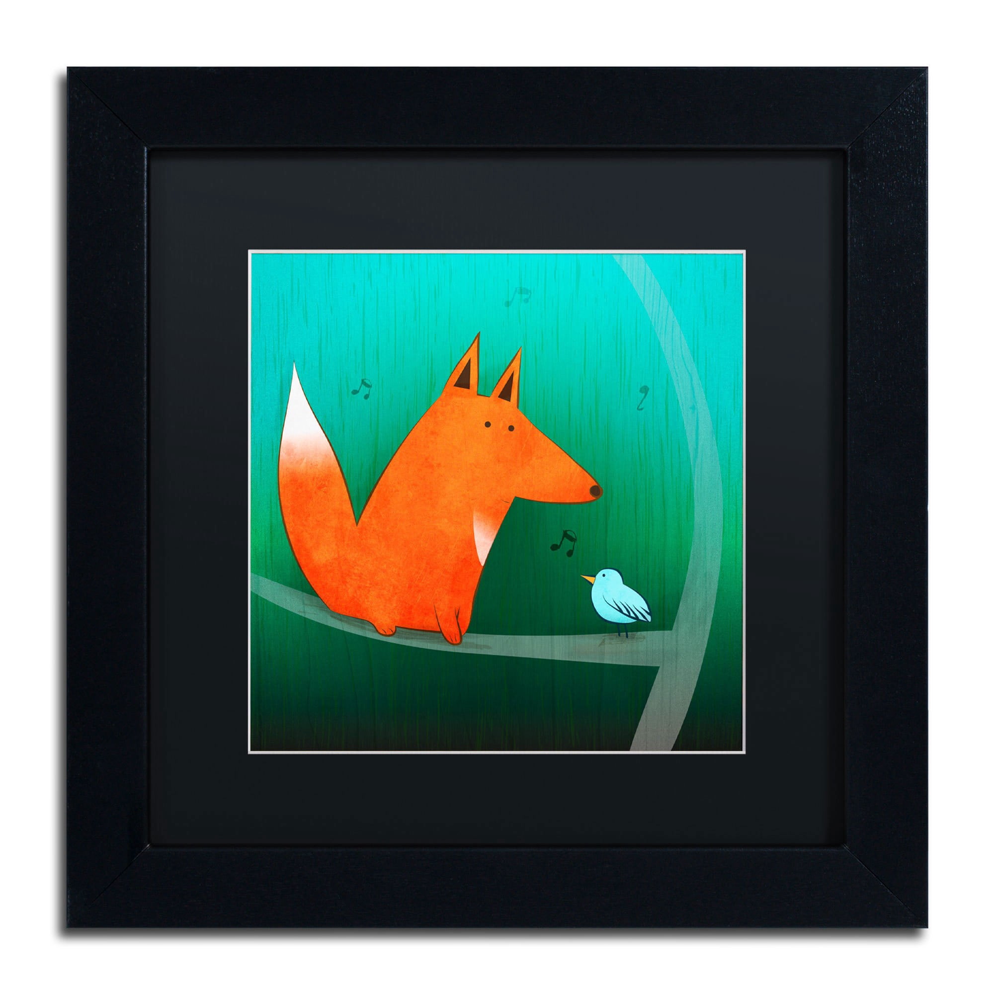 Trademark Fine Art "Fox in Tree" Canvas Art by Carla Martell, Black Matte, Black Frame