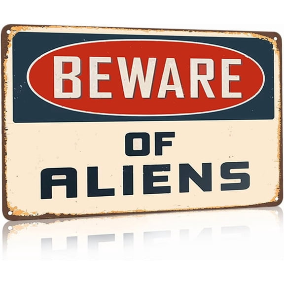 8 x 12 in Metal Tin Sign - Alien Gifts Vintage Alien Decor Beware of Aliens Funny Metal Sign for Home Bedroom Garage Man Cave Shed Indoor&Outdoor Decor