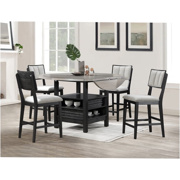 JERFIT 5-Piece Round Counter Height Dining Set with Storage Table and Fabric Chairs, Dark Gray