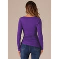 thumbnail image 4 of DARING DIVA Women's Scoop Neck Button Ruched Drawstring Tops M Purple, 4 of 6