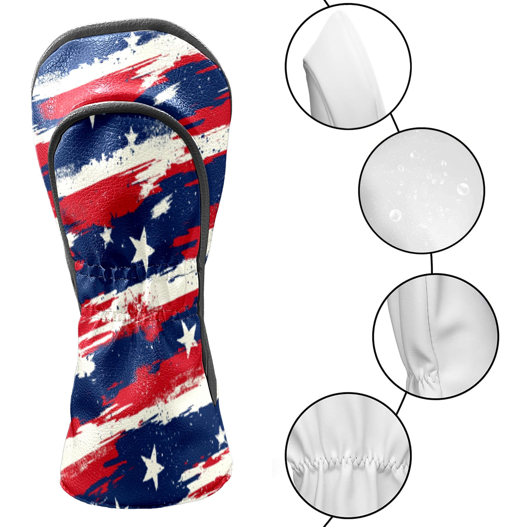 Golf Club Head Cover Waterproof Leather Golf Accessories HeadCovers Set Driver Headcover for Women Men USA Flag Brush Pattern