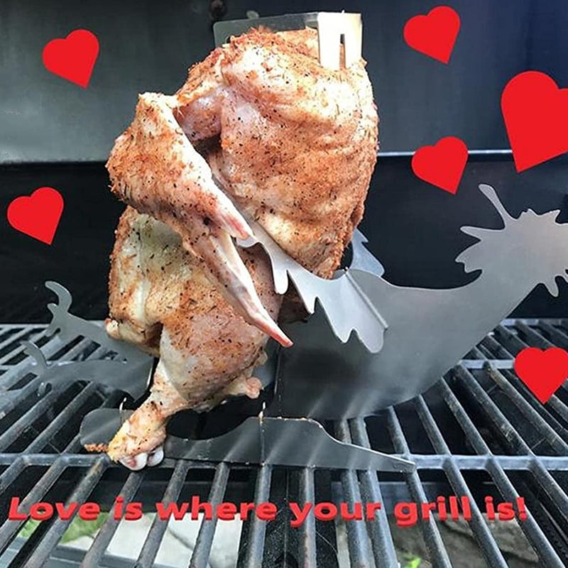 A Portable chicken motorcycle BBQ-Beer Can Chicken Holder-beercan Chicken Stand for grill Roaster oven-Chicken things throne raos parmesan American Stainless Steel Rack with Glasses 