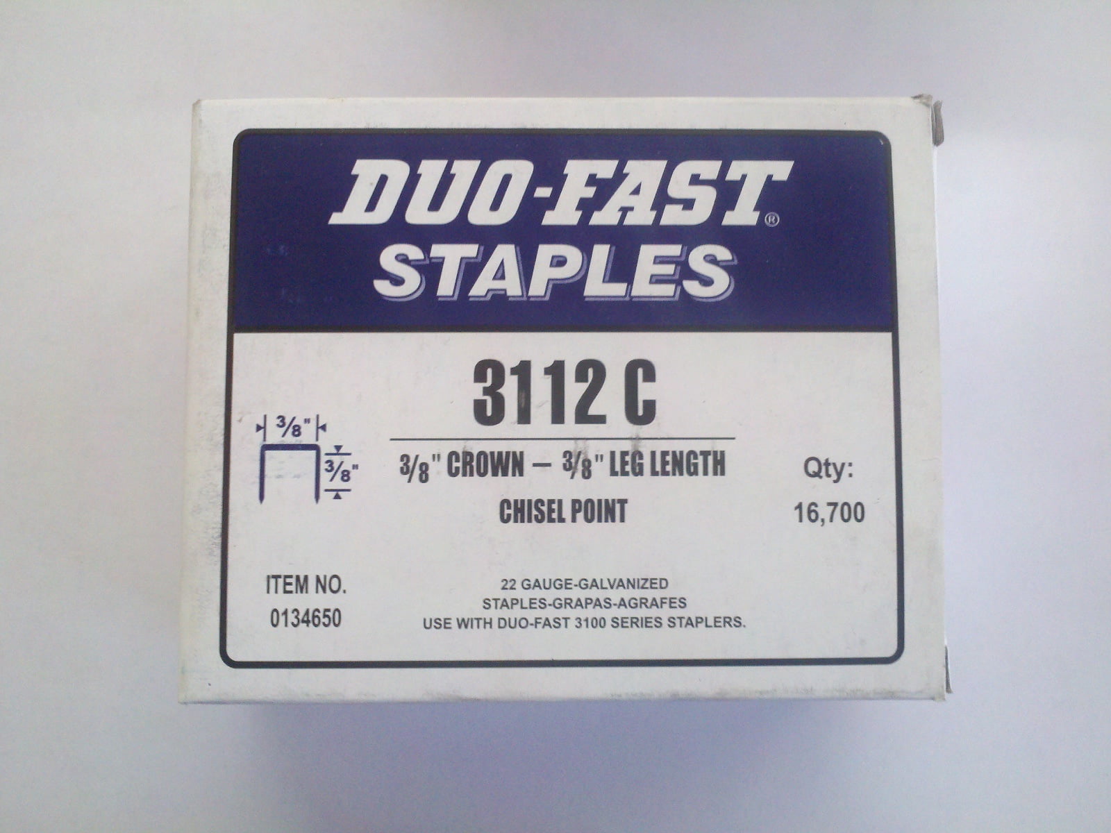 31006 Staples to fit Duofast 3112C 31 ser 3/8" X3/8" Fine Wire 10,000 Pack 