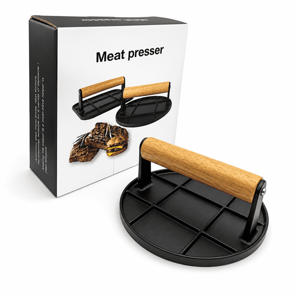 Florvian Pre-Seasoned Cast Iron Burger Press,Heavy Duty 6” Burger Smasher for Griddle with Heat Resistant Handle,Grill Press for Hamburger,Bacon,Patty,Barbecue Grilling Tool