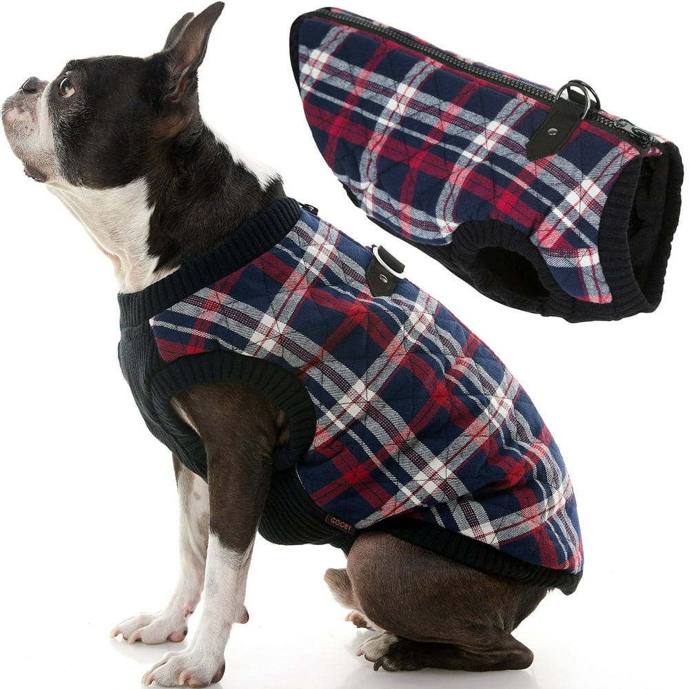 Gooby Fashion Dog Vest White Check, Medium Small Dog Sweater Bomber
